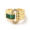 Ion Plating(IP) Cubic Zirconia Oval Buckle Shape Open Cuff Ring RJEW-C041-09G-3