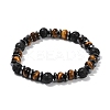 Tiger Eye with Hematite Partition and Lava Beaded Stretch Bracelets for Women Men BJEW-Q031-02A-4