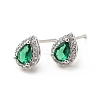 Green Cubic Zirconia Teardrop Stud Earrings EJEW-F288-20P-1