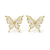 Butterfly Brass Stud Earrings with Glass for Women EJEW-L285-013G-1