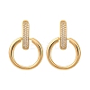 Brass Micro Pave Clear Cubic Zirconia Ring Dangle Stud Earrings EJEW-F374-01G-2