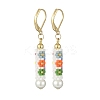 Glass Seed Braided Column with Flower Dangle Leverback Earrings EJEW-MZ00055-1