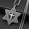 201 Stainless Steel Star of David with Cross Pendant Necklaces NJEW-S007-07P-1