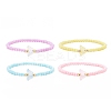 Opaque Acrylic & Brass Beaded Stretch Bracelets BJEW-JB09122-1
