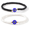 2Pcs Evil Eye Glass Seed Bead & Brass Stretch Bracelets for Women LG5475-1-1