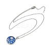 Brass Micro Pave Clear Cubic Zirconia with Blue Enamel Flat Round Pendant Necklaces LS-NJEW-Z088-03P-01-2