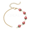 3Pcs 3 Styles Brass Enamel Red Strawberry Link Chain Bracelet Making AJEW-JB01546-2