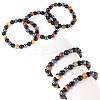 3Pcs 3 Styles 8MM Round Natural Tiger Eye & Black Onyx & Black Obsidian & Synthetic Non-Magnetic Hematite Beads Stretch Bracelets for Women Men BJEW-TA0001-20-3