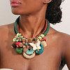 Flower Butterfly Ring Acrylic & Wood Pendant 2-Strand Cotton Cord Bib Necklaces for Women FS-WG99BBE-02-2