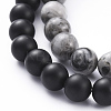 Natural Map Stone & Black Agate(Dyed) Beads Stretch Bracelets BJEW-JB05254-01-4