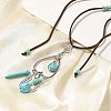 Bohemian Style Alloy Feather & Synthetic Turquoise Heart Long Pendant Necklaces for Women NJEW-G158-01A-2