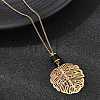304 Stainless Steel with Disc Glass Leaf Pendant Necklaces NJEW-G184-02G-2