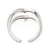 Heart Brass Micro Pave Cubic Zirconia Open Cuff Rings RJEW-P098-12P-3