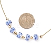 Handmade Flower Printed Porcelain Round Beaded 304 Stainless Steel Snake Chain Necklaces NJEW-JN05361-3