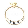 Brass Cable Chains & Rice Natural Cultured Freshwater Pearl Double Layers Bracelets for Women BJEW-JB14135-02-3