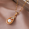 Vintage 304 Stainless Steel & Imitation Pearl Teardrop Pendant Necklaces for Women BR9499-3