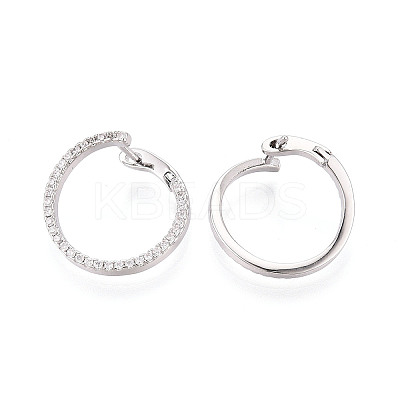 Brass Micro Pave Clear Cubic Zirconia Ring Hoop Earrings EJEW-T048-38P-1