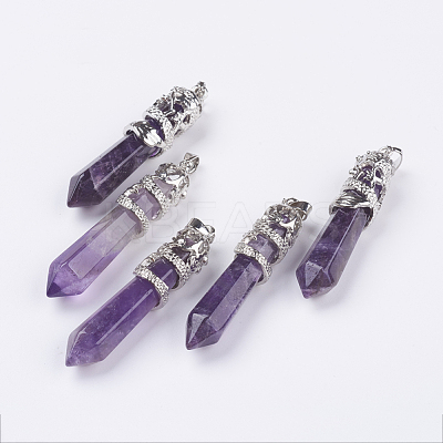 Natural Amethyst Big Pointed Pendants G-G738-A-19-1