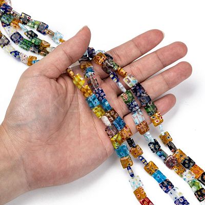Square Handmade Millefiori Glass Beads Strands LK-R004-14-1