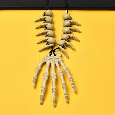 Halloween Resin Skeleton Hand Pendant Polyester Cord Necklaces NJEW-C095-01-1