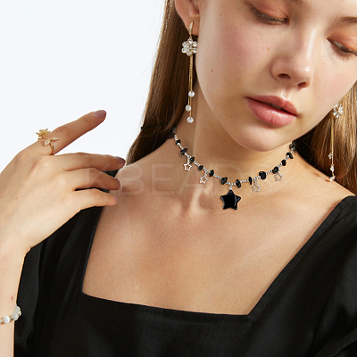 3Pcs 3 Colors Plastic & Alloy Star Pendant Necklaces with CCB Beaded Chains NJEW-FI0001-34-1