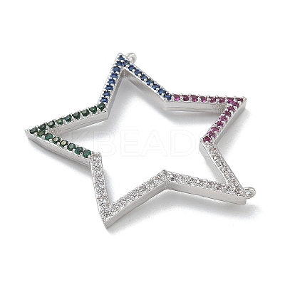 Rack Plating Brass Micro Pave Cubic Zirconia Connector Charms KK-G515-42P-02-1