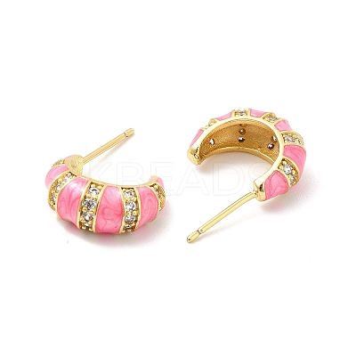Enamel Croissant Stud Earrings with Clear Cubic Zirconia EJEW-P213-18G-1
