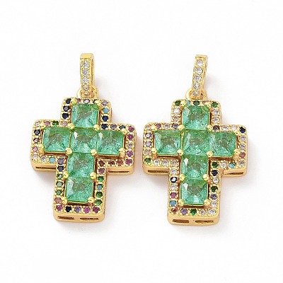 Brass Micro Pave Clear Cubic Zirconia Pendants ZIRC-F135-24G-03A-1