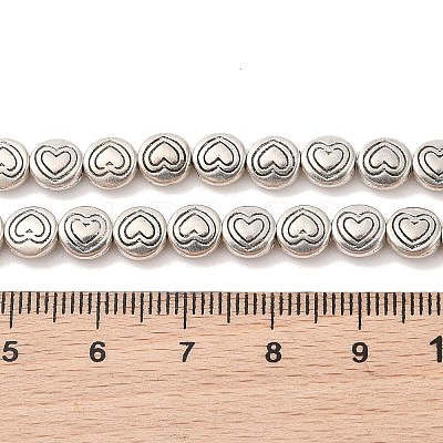 Tibetan Style Flat Round with Heart Alloy Bead Strands TIBEB-O007-12-NR-1