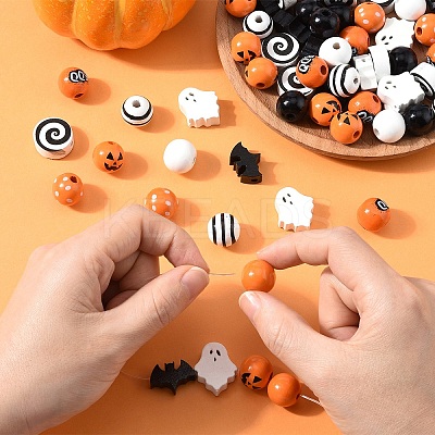 146Pcs 10 Styles Spray Painted Round Natural Schima Wood Beads WOOD-YW0001-54-1