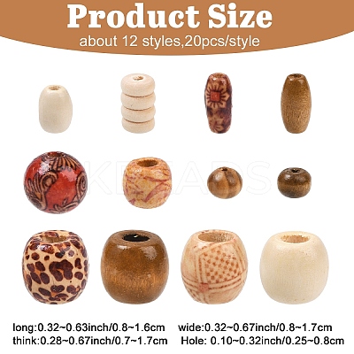 240Pcs 12 Styles Mixed Shapes Wood Beads WOOD-YW0001-73-1