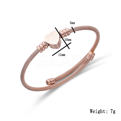 304 Stainless Steel Twisted Torque Heart Open Cuff Bracelets for Daily Commute and Casual Wear JQ2387-2-1