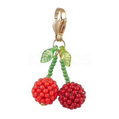 Cherry Glass Seed Beads Pendant Decorations HJEW-MZ00126-1
