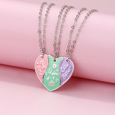 3Pcs Alloy Enamel Mom Daughter Heart Magnetic Pendant Necklace Sets for Mother's Day FS-WG5C723-02-1