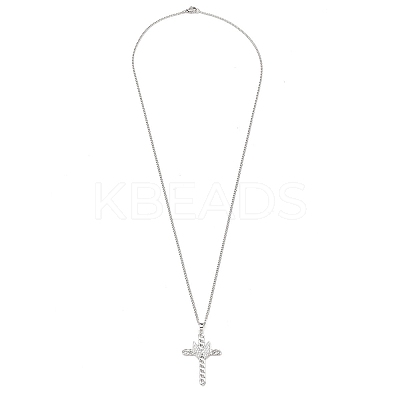 Brass Micro Pave Clear Zirconia Cross Pendant Necklaces NJEW-M211-05B-P-1