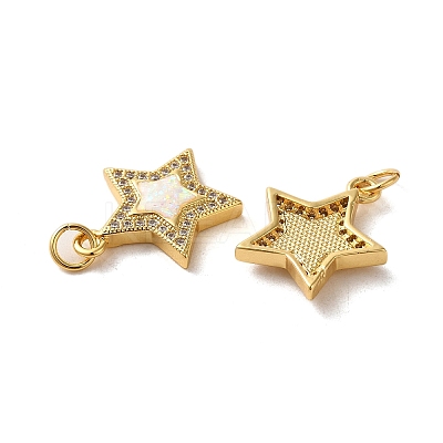 Brass Micro Pave Cubic Zirconia with Synthetic Opal Pendants KK-D096-13G-1