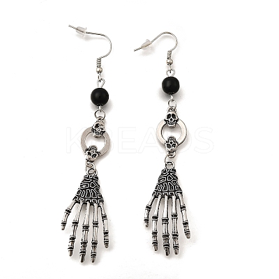 Halloween Alloy Skull Dangle Earrings LS-EJEW-K316-01A-AS-1