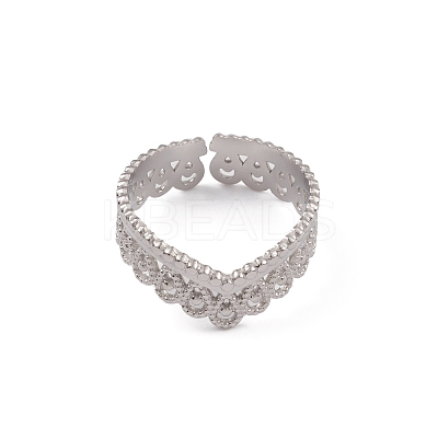 Non-Tarnish 304 Stainless Steel Crown Open Cuff Ring for Women RJEW-G285-04P-1
