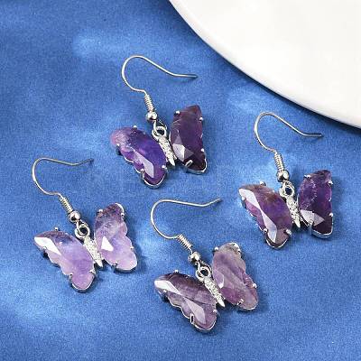 Natural Amethyst Brass Dangle Earrings EJEW-M081-01P-05-1