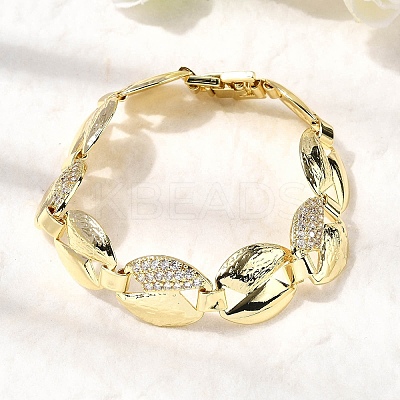 Brass Micro Pave Clear Cubic Zirconia Link Chain Bracelets for Women BJEW-H630-09G-1