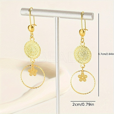 Geometric Hollow Retro Flat Round with Flower Brass Dangle Earrings DM2624-1