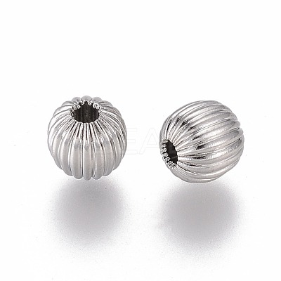 Tarnish Resistant Round 304 Stainless Steel Corrugated Beads STAS-I050-01-6mm-1