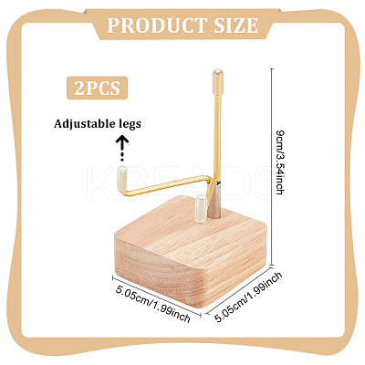 Square Wooden Crystal Rock Display Easels with Iron Holder ODIS-WH0038-28A-G-1