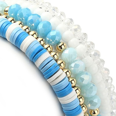 5Pcs 5 Style Polymer Clay Heishi Surfer Stretch Bracelets Set BJEW-TA00353-1