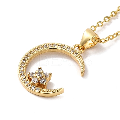 Golden Brass Crescent Moon Pendant Necklace with Rhinestone NJEW-Z015-01D-G-1
