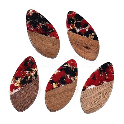 Transparent Resin and Walnut Wood Pendants RESI-T057-05E-1