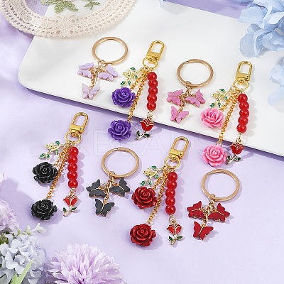 2 Styles Butterfly & Rose Synthetic Coral & Alloy Acrylic/Enamel Pendant Decorations KEYC-YW00182-01-1