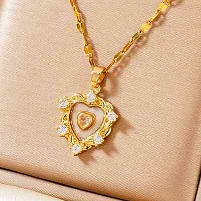 Brass Clear Cubic Zirconia Heart-shaped Pendant Necklaces PR0180-6-1