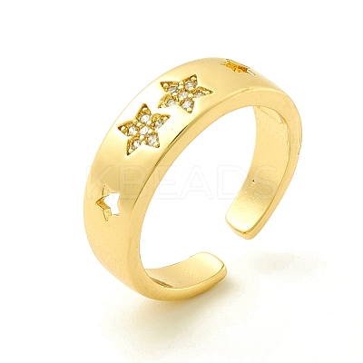 Clear Cubic Zirconia Star Open Cuff Ring for Women ZIRC-P096-18G-1