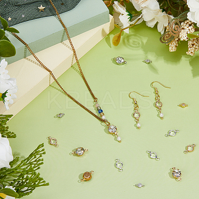 36Pcs 6 Styles Brass Pave Clear Cubic Zirconia Links KK-FH0008-12-1